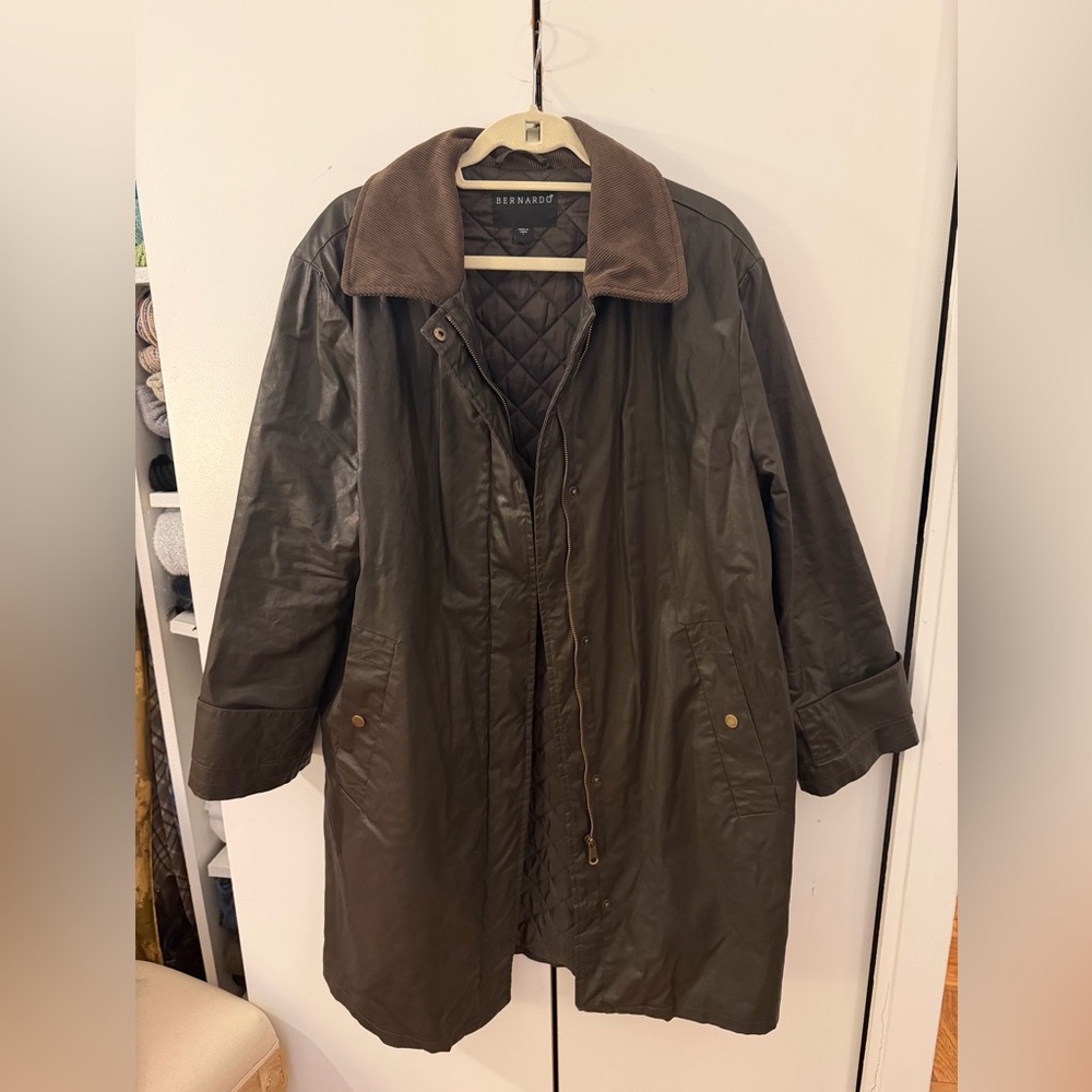 Bernardo Dark Brown Waxed Cotton Barn Jacket with Corduroy Collar